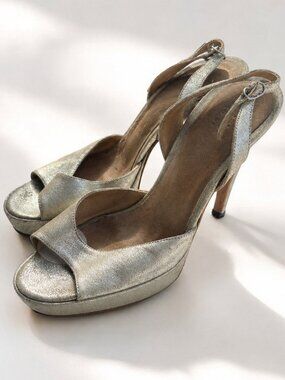 Barneys New York Silver Glitter Sandal Pumps